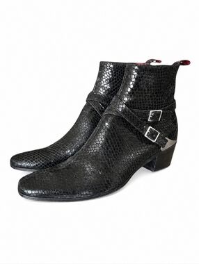 JEFFERY WEST | Muse Black Snakeskin Embossed Buckle Ankle Boots – US 11